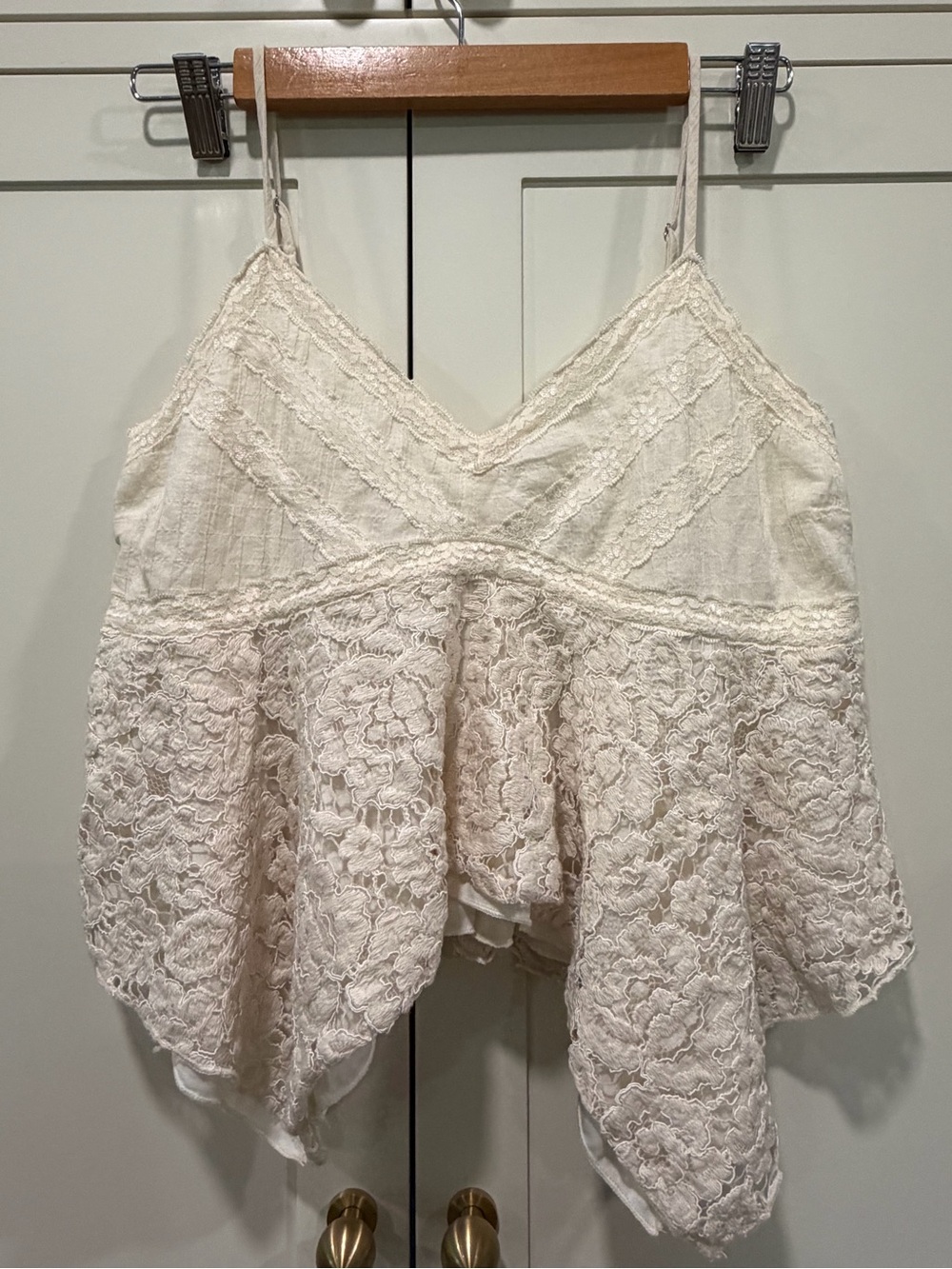 Cream Lace-Trim Spaghetti Strap Camisole